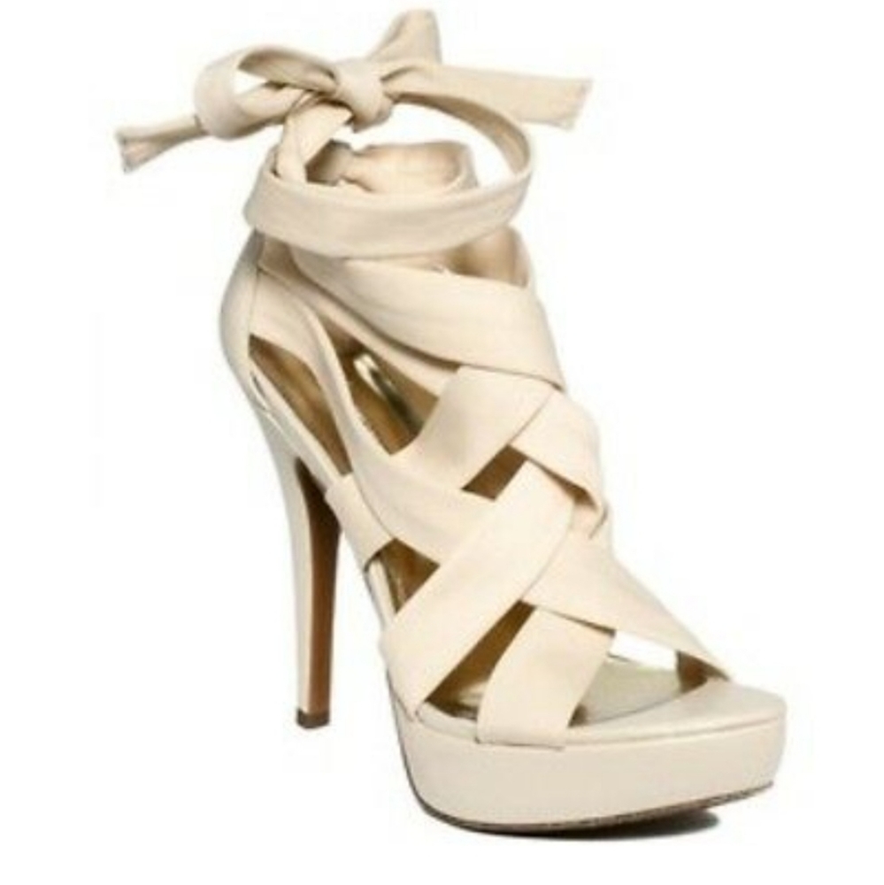 INC International Concepts Mallorca Platform Dress Sandals Ankle Wrap Bone 7M